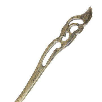 CrystalMood Handmade Carved Wood Hair Stick Brocade 7.2" Lignum-vitae